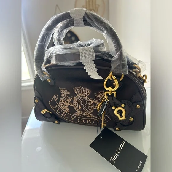 Viral Juicy Couture UK Brown Scottie Dog Velour Bowler Bag - Picture 1 of 8